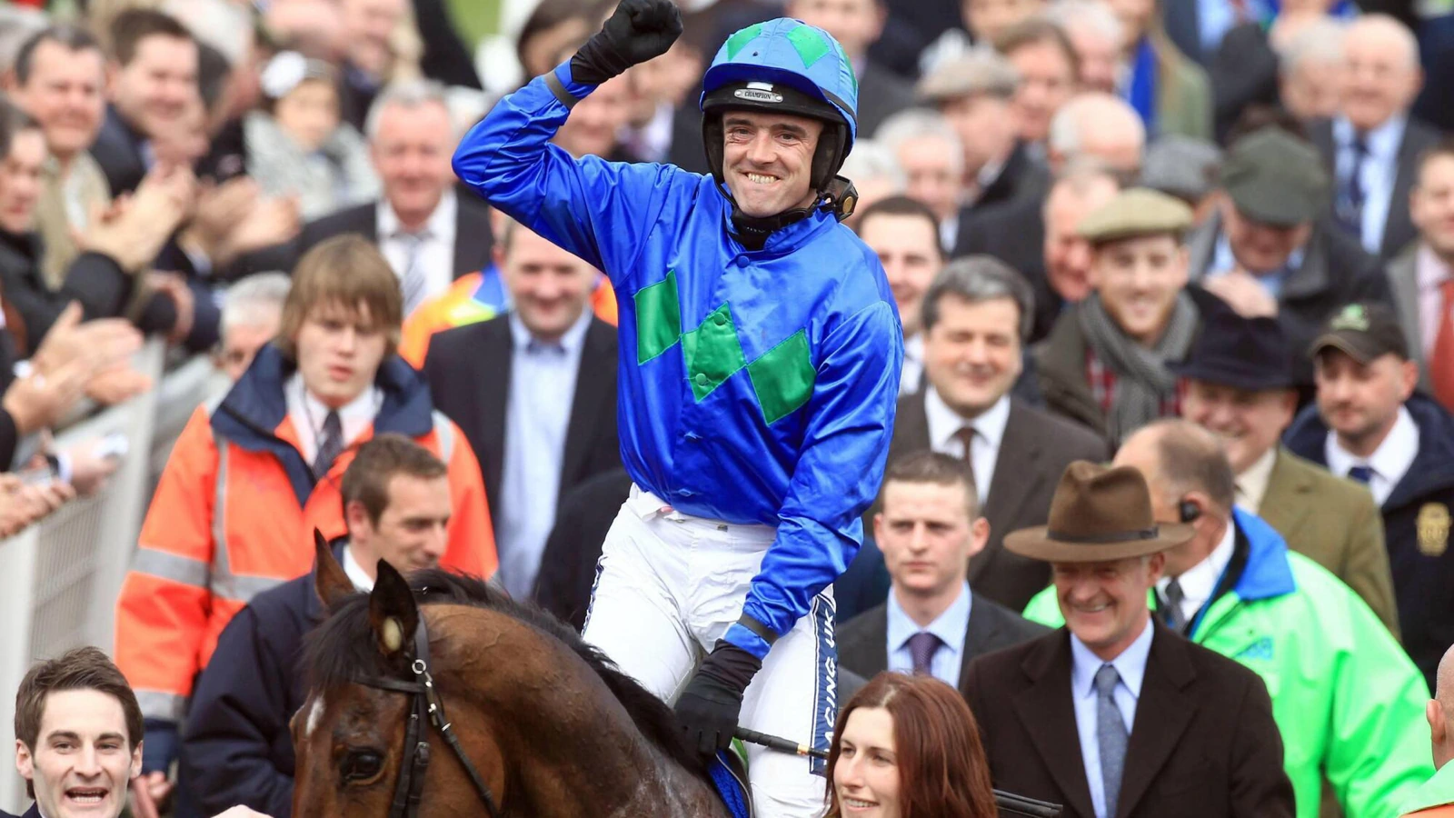 Ruby Walsh and Hurricane Fly after winning the 2011 Champion Hurdle at Cheltenham